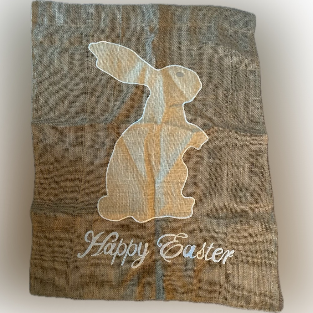 Pottery Barn Embroidered Bunny & Happy Easter Outdoor Burlap Flag